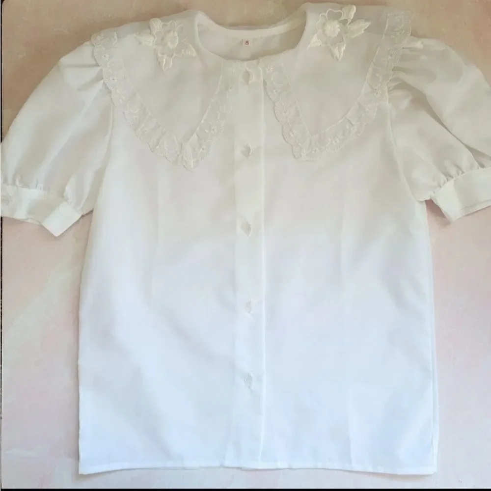 French country vintage school button up cottagecore floral white collared